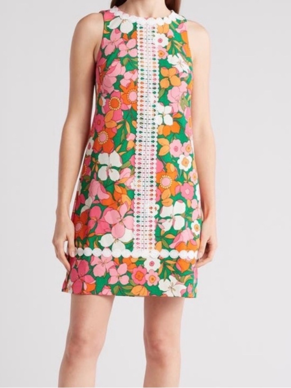 Eliza J Pink Green Orange Floral Shift Dress
